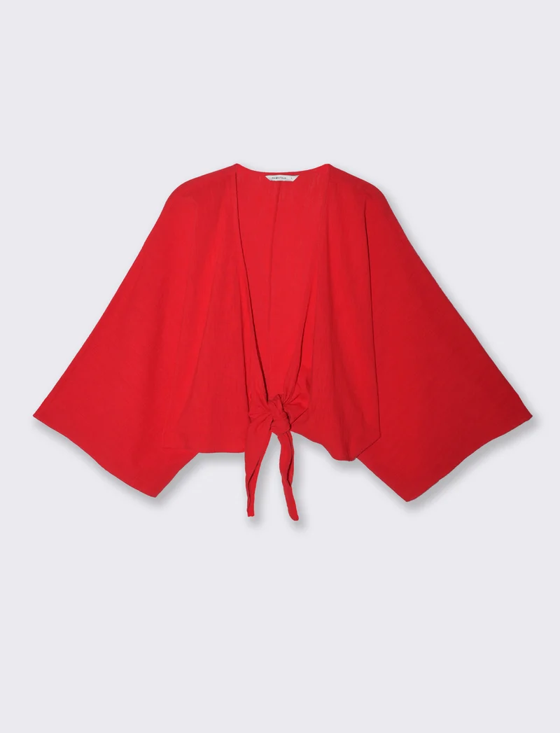 Casacca Kimono in Cotone con Nodo - Rosso