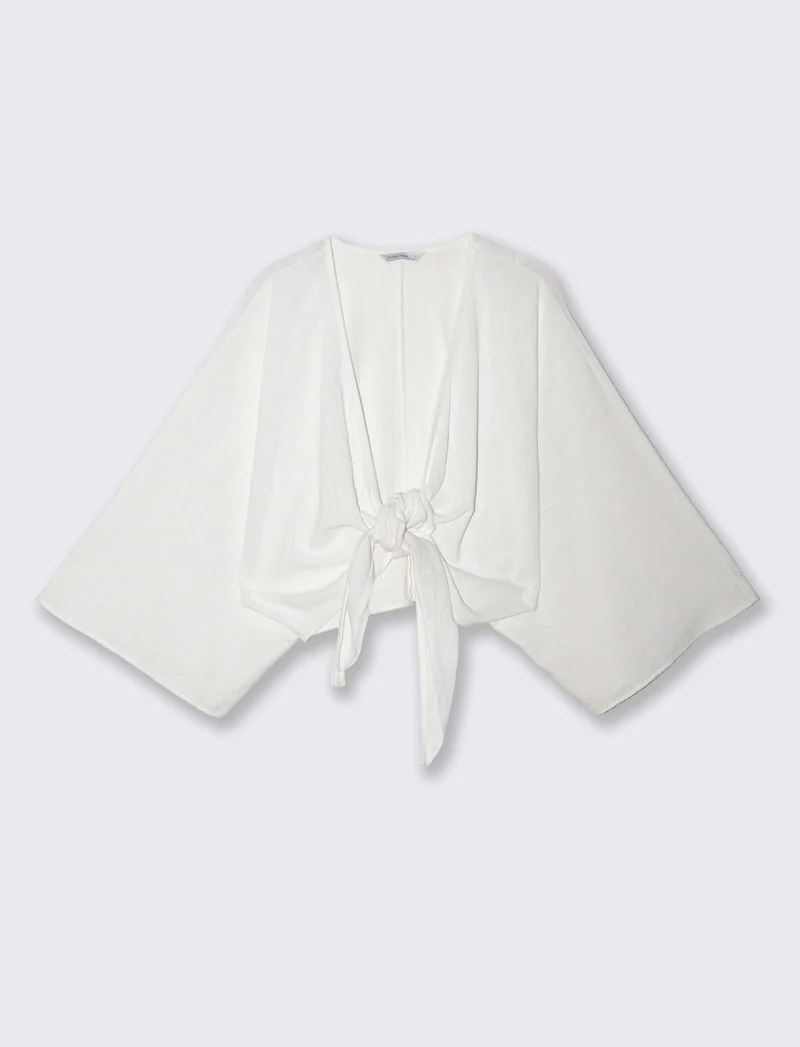 Casacca Kimono in Cotone con Nodo - Bianco
