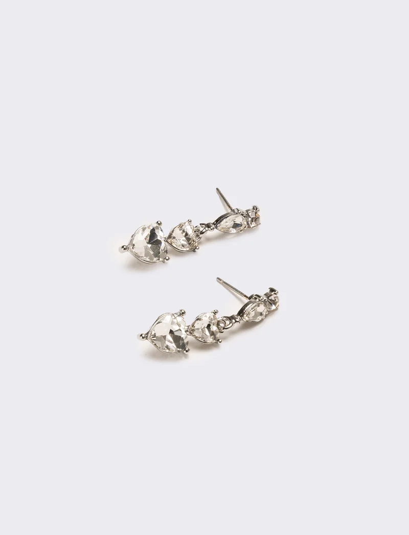 Orecchini donna 3 cuori strass - Trasparente