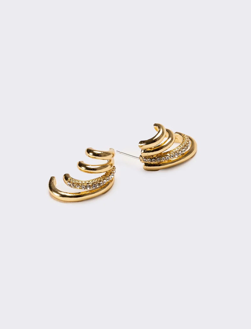 Orecchini donna effetto piercing con strass - Oro