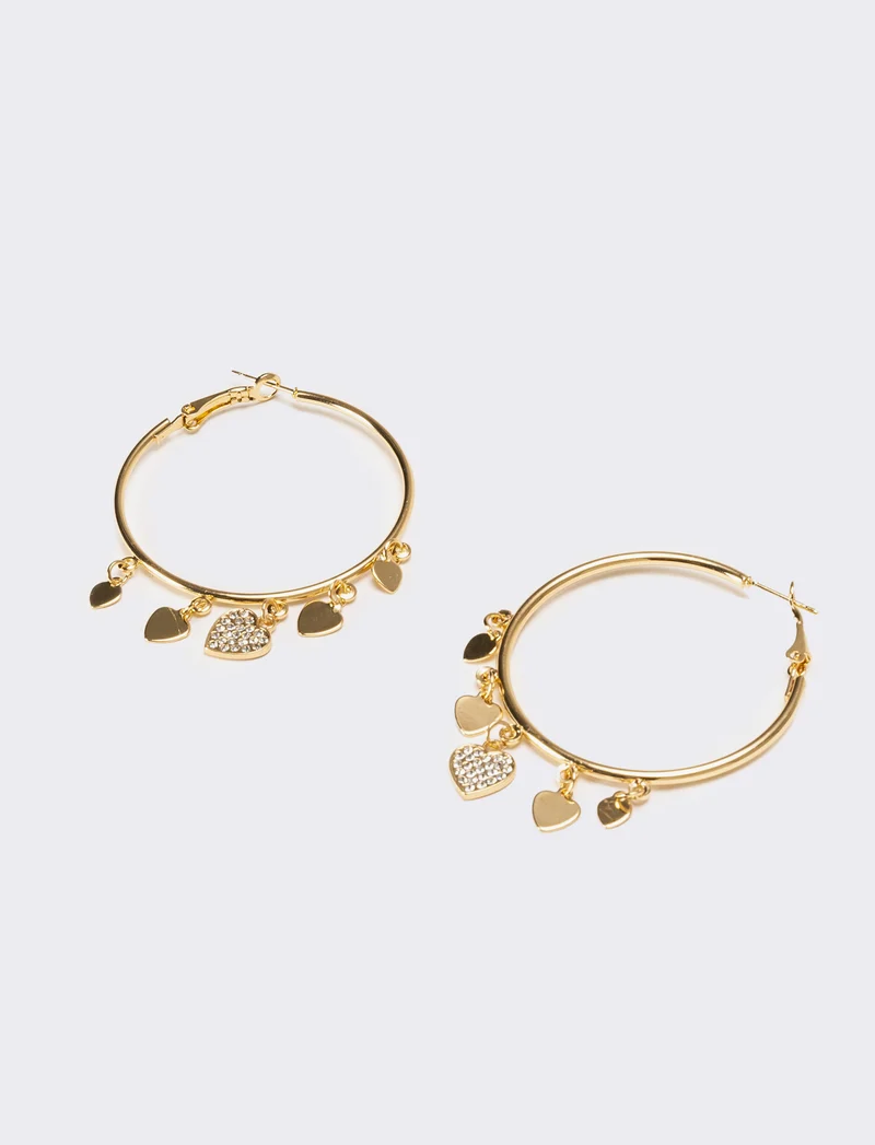 Orecchini donna cerchi con cuori strass - Oro