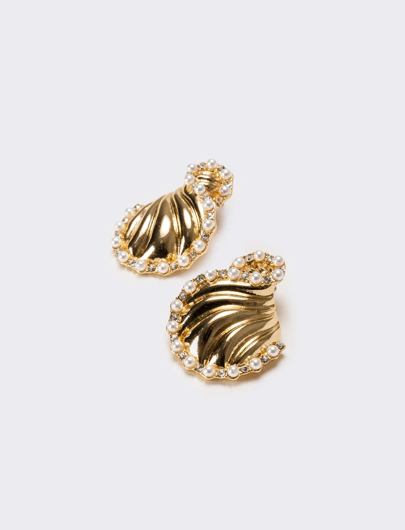 Orecchini donna drappeggio e perle - Oro