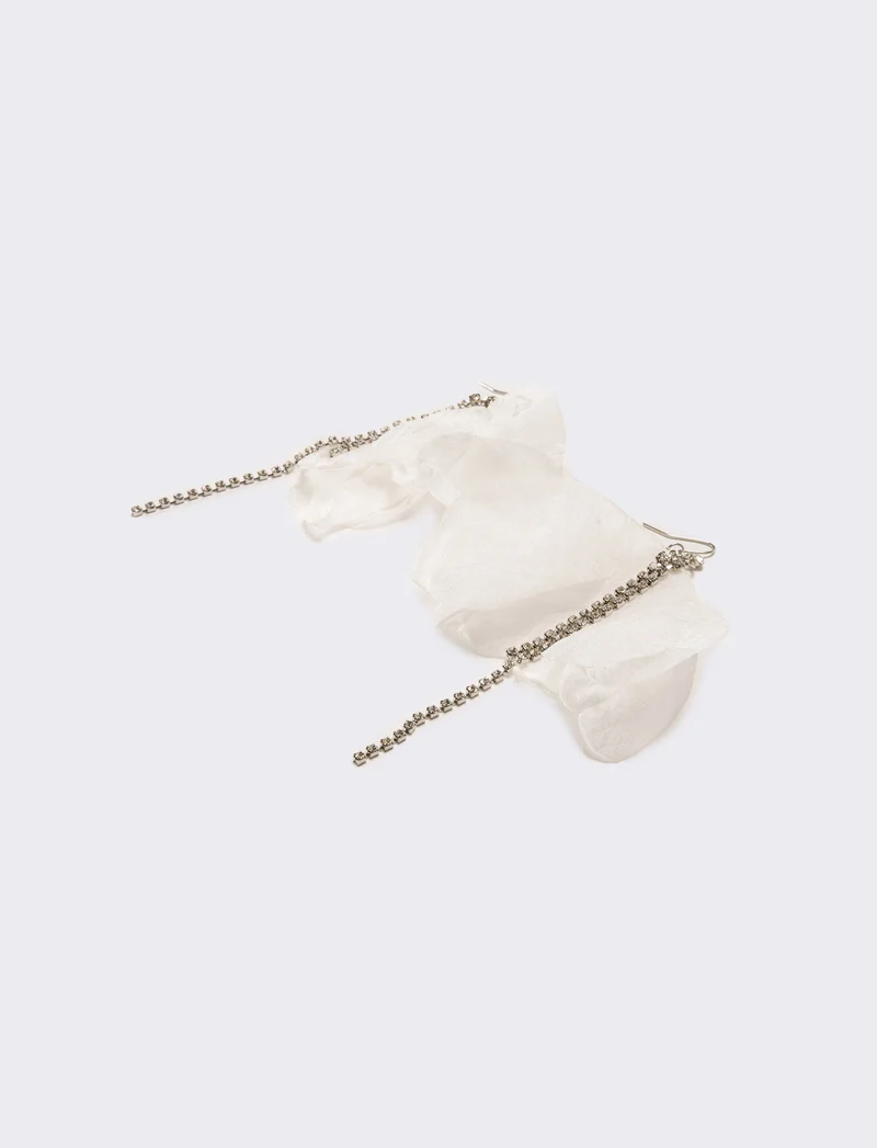 Orecchini donna fiore in tessuto con strass - Bianco