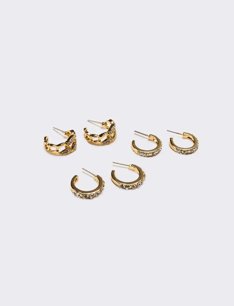 Orecchini donna card 3 paia orecchini cerchietti strass - Oro