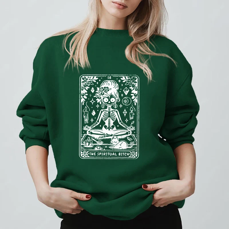 Olivenorma„DIE SPIRITUELLE SCHLAMPE“ Tarot Spirituelles Skelett Sweatshirt