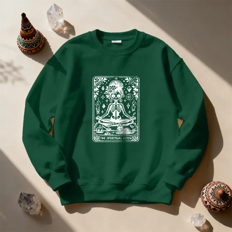 Olivenorma„DIE SPIRITUELLE SCHLAMPE“ Tarot Spirituelles Skelett Sweatshirt