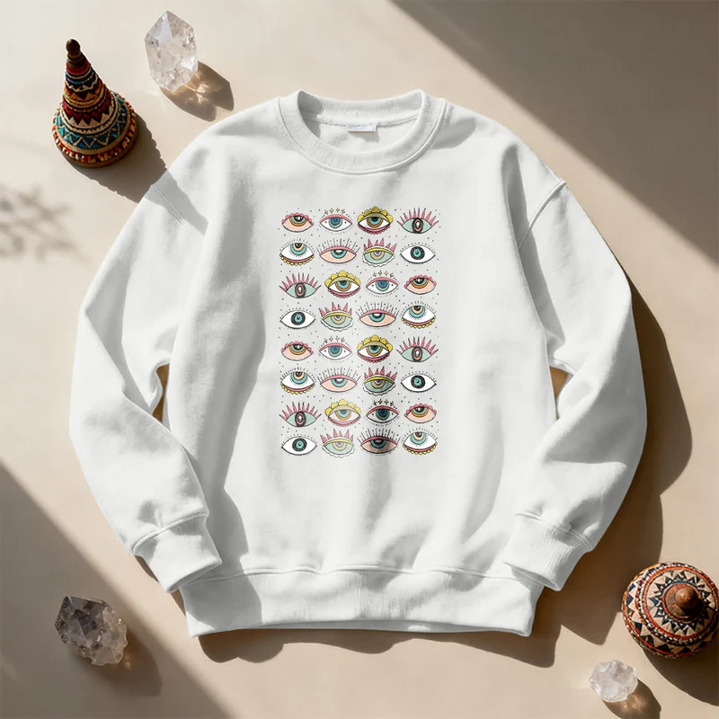 Olivenorma Modisches Sweatshirt mit mehreren Symbolen des Bösen Blicks