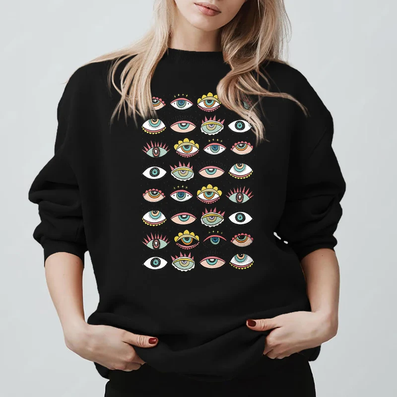 Olivenorma Modisches Sweatshirt mit mehreren Symbolen des Bösen Blicks