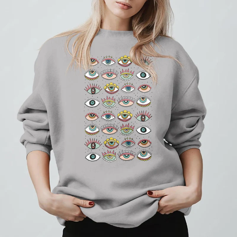 Olivenorma Modisches Sweatshirt mit mehreren Symbolen des Bösen Blicks