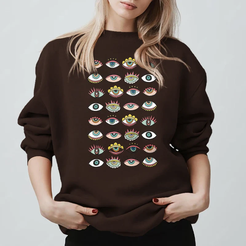 Olivenorma Modisches Sweatshirt mit mehreren Symbolen des Bösen Blicks