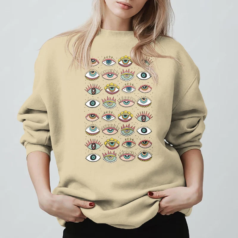 Olivenorma Modisches Sweatshirt mit mehreren Symbolen des Bösen Blicks