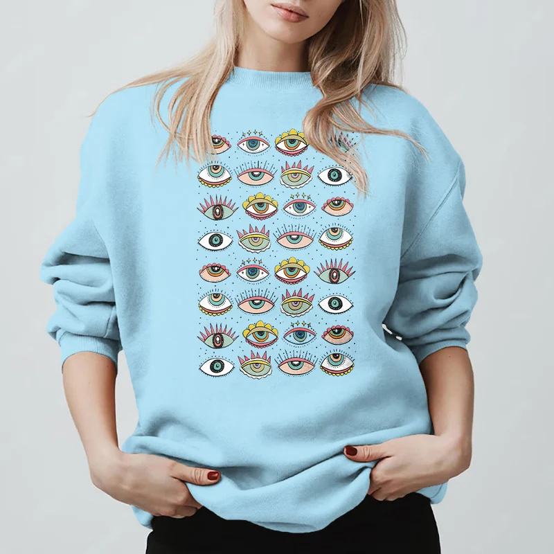 Olivenorma Modisches Sweatshirt mit mehreren Symbolen des Bösen Blicks