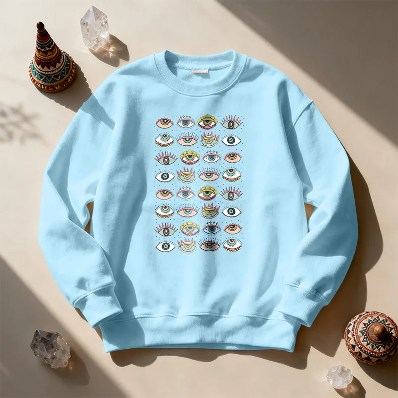 Olivenorma Modisches Sweatshirt mit mehreren Symbolen des Bösen Blicks