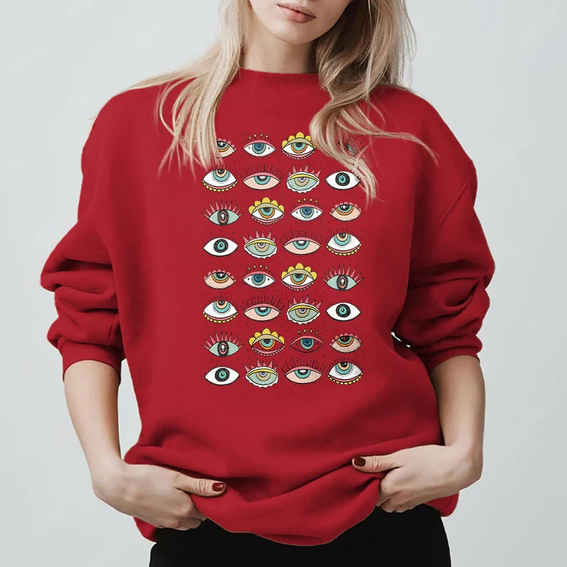 Olivenorma Modisches Sweatshirt mit mehreren Symbolen des Bösen Blicks