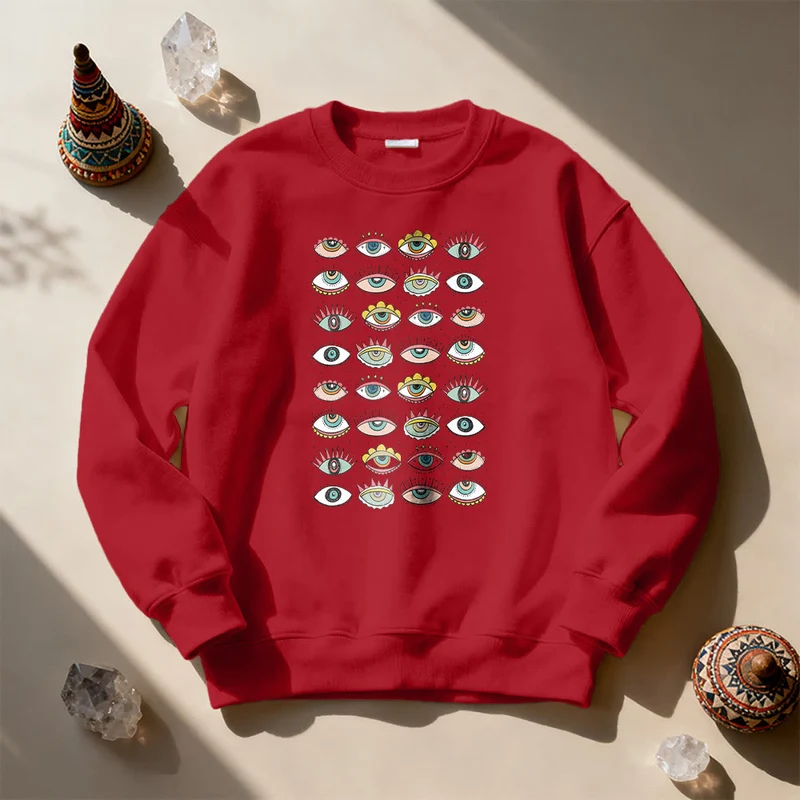 Olivenorma Modisches Sweatshirt mit mehreren Symbolen des Bösen Blicks