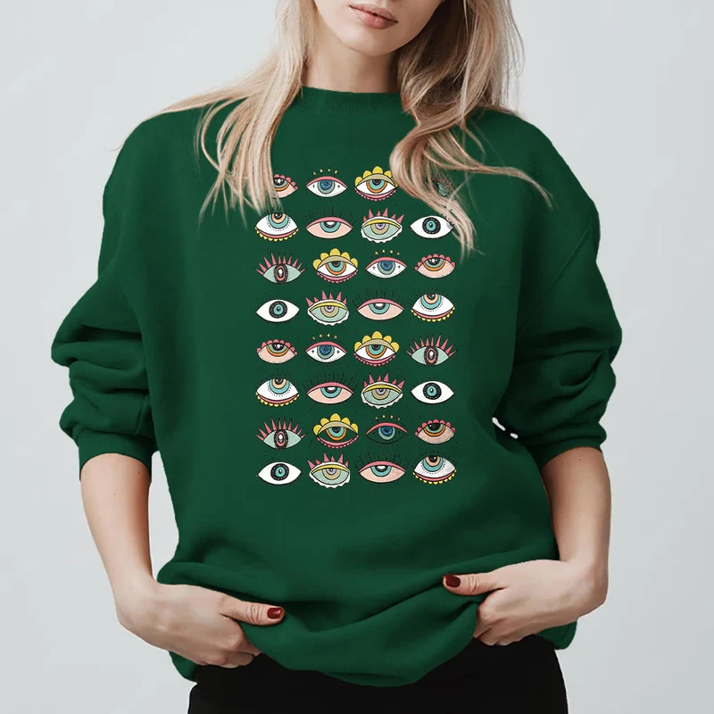 Olivenorma Modisches Sweatshirt mit mehreren Symbolen des Bösen Blicks