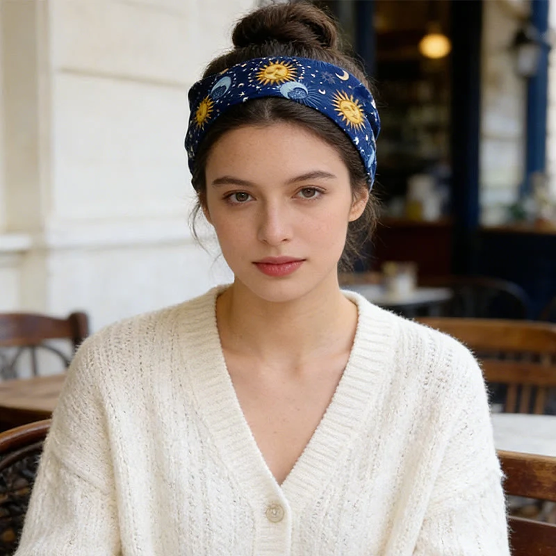 Olivenorma Boho Sonnen- und Mond-bedrucktes verstellbares Yoga-Stirnband