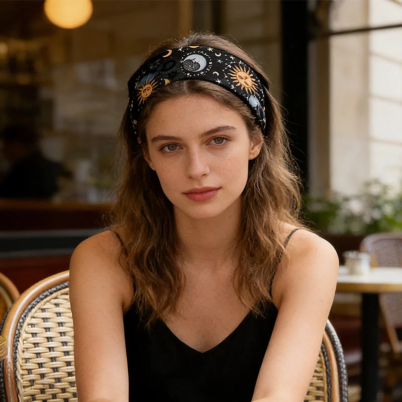 Olivenorma Boho Sonnen- und Mond-bedrucktes verstellbares Yoga-Stirnband