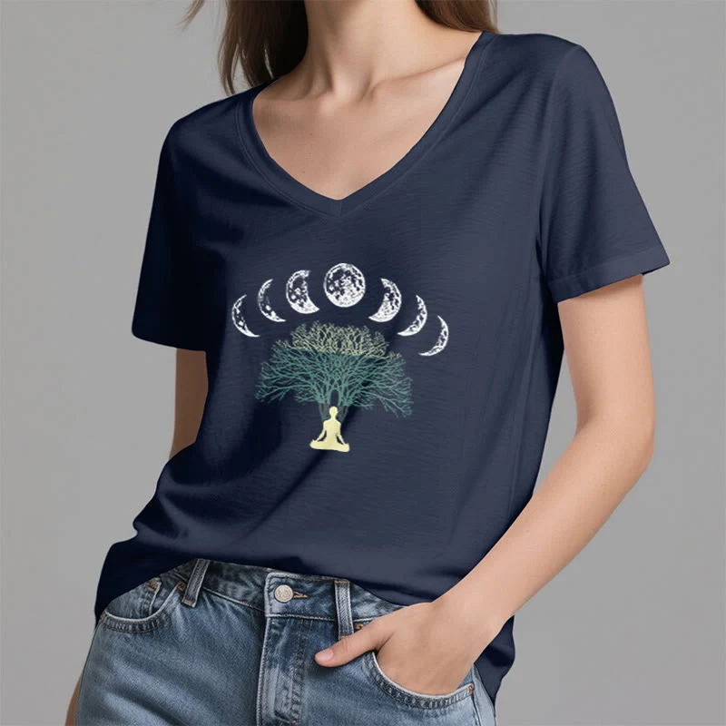 Olivenorma Baum des Lebens V-Ausschnitt Yoga Meditation T-Shirt
