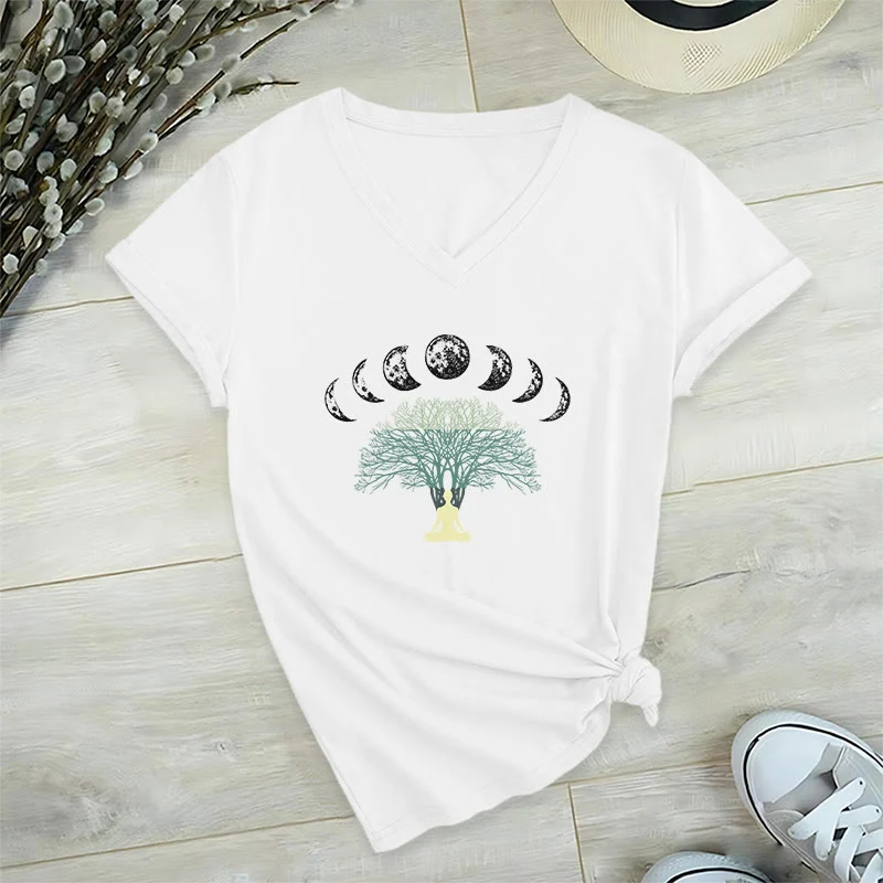 Olivenorma Baum des Lebens V-Ausschnitt Yoga Meditation T-Shirt