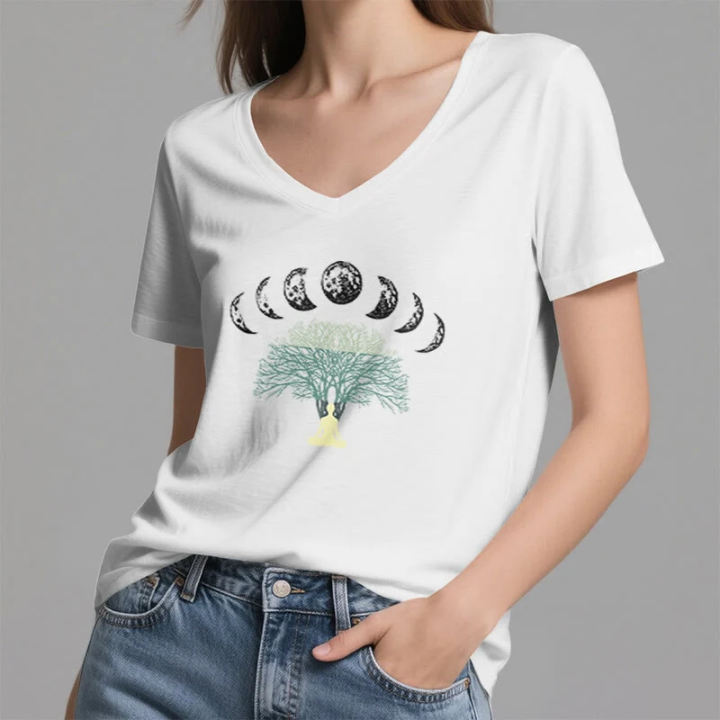 Olivenorma Baum des Lebens V-Ausschnitt Yoga Meditation T-Shirt