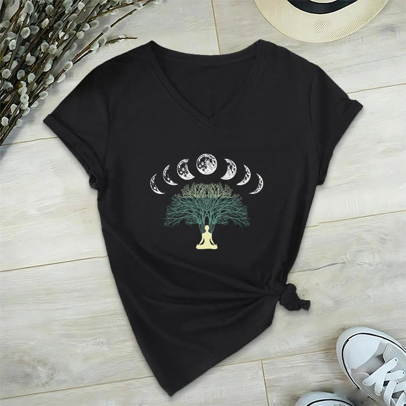 Olivenorma Baum des Lebens V-Ausschnitt Yoga Meditation T-Shirt