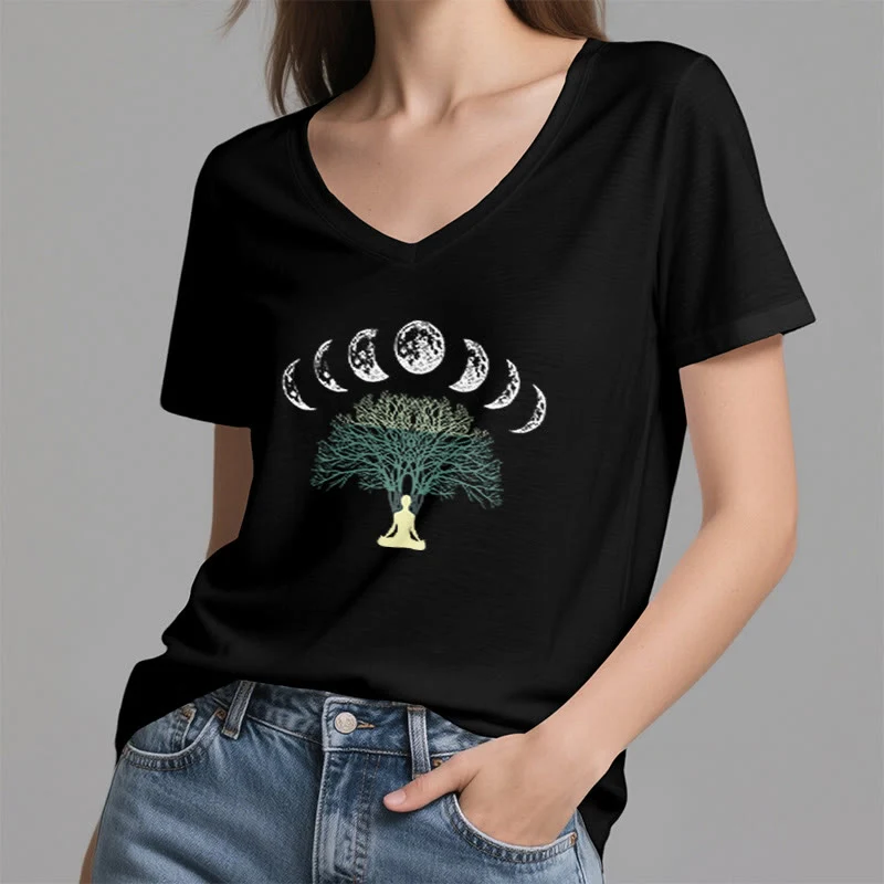 Olivenorma Baum des Lebens V-Ausschnitt Yoga Meditation T-Shirt