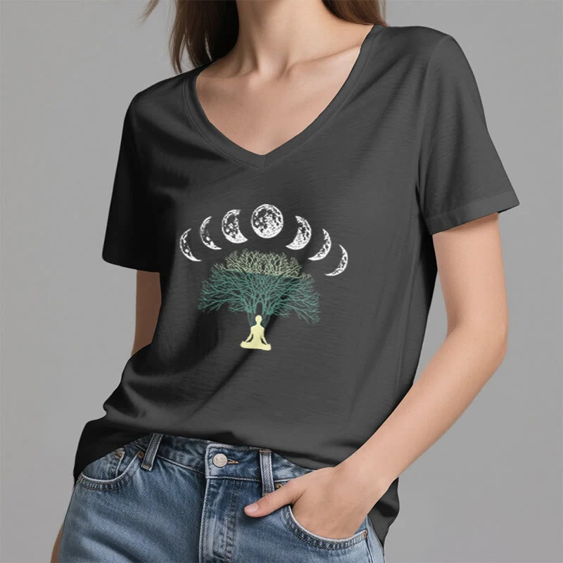 Olivenorma Baum des Lebens V-Ausschnitt Yoga Meditation T-Shirt