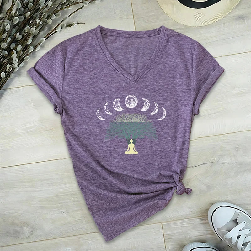 Olivenorma Baum des Lebens V-Ausschnitt Yoga Meditation T-Shirt