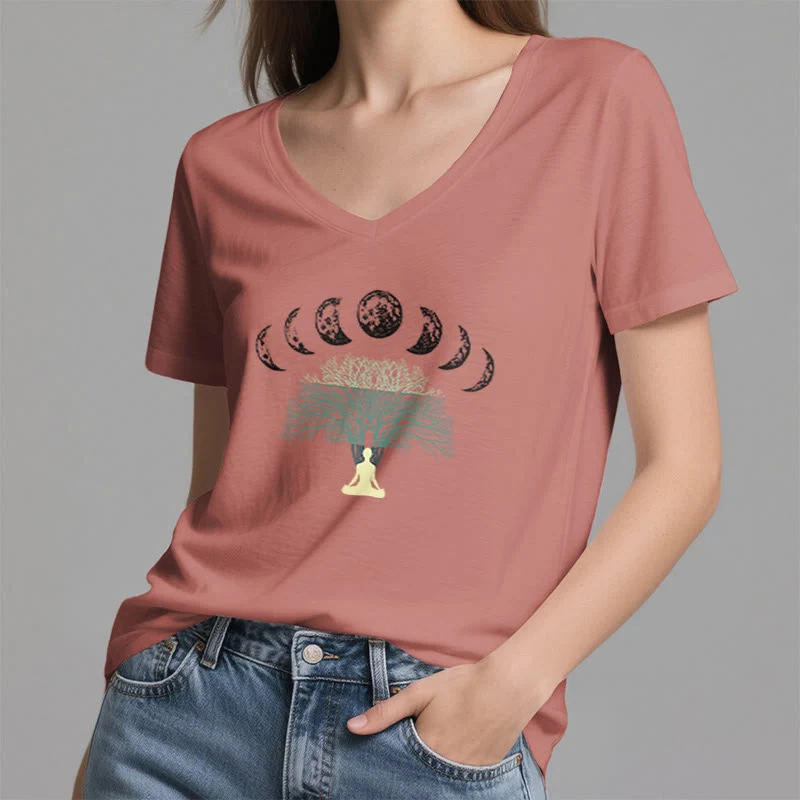 Olivenorma Baum des Lebens V-Ausschnitt Yoga Meditation T-Shirt