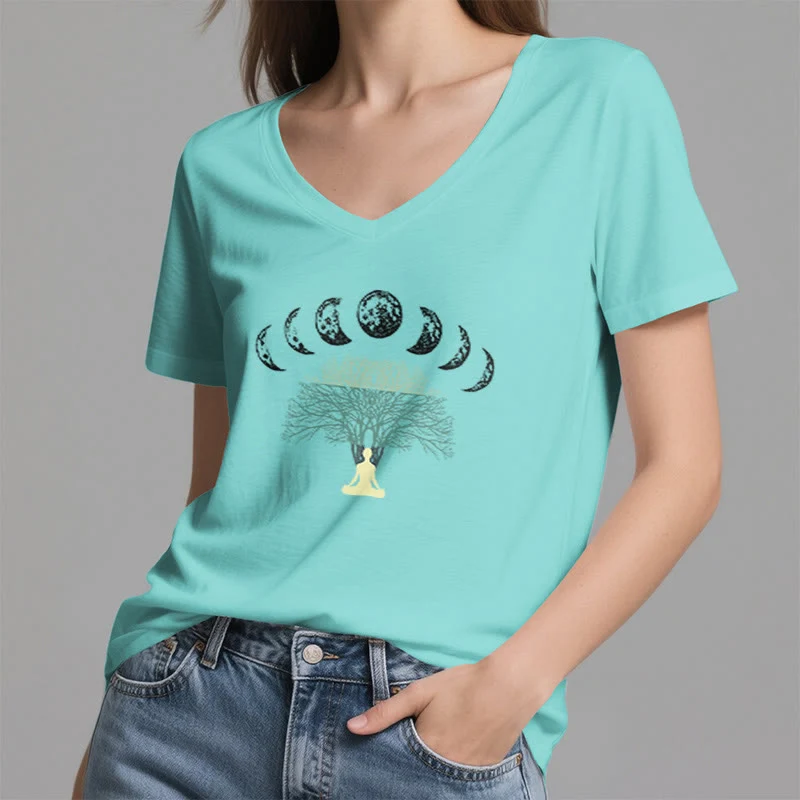 Olivenorma Baum des Lebens V-Ausschnitt Yoga Meditation T-Shirt