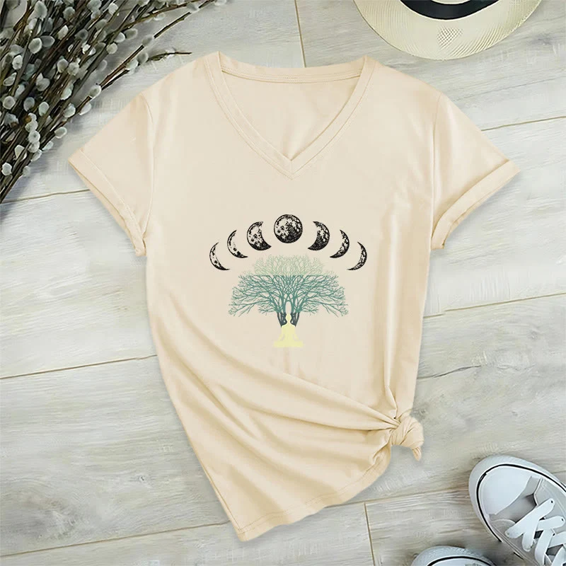 Olivenorma Baum des Lebens V-Ausschnitt Yoga Meditation T-Shirt
