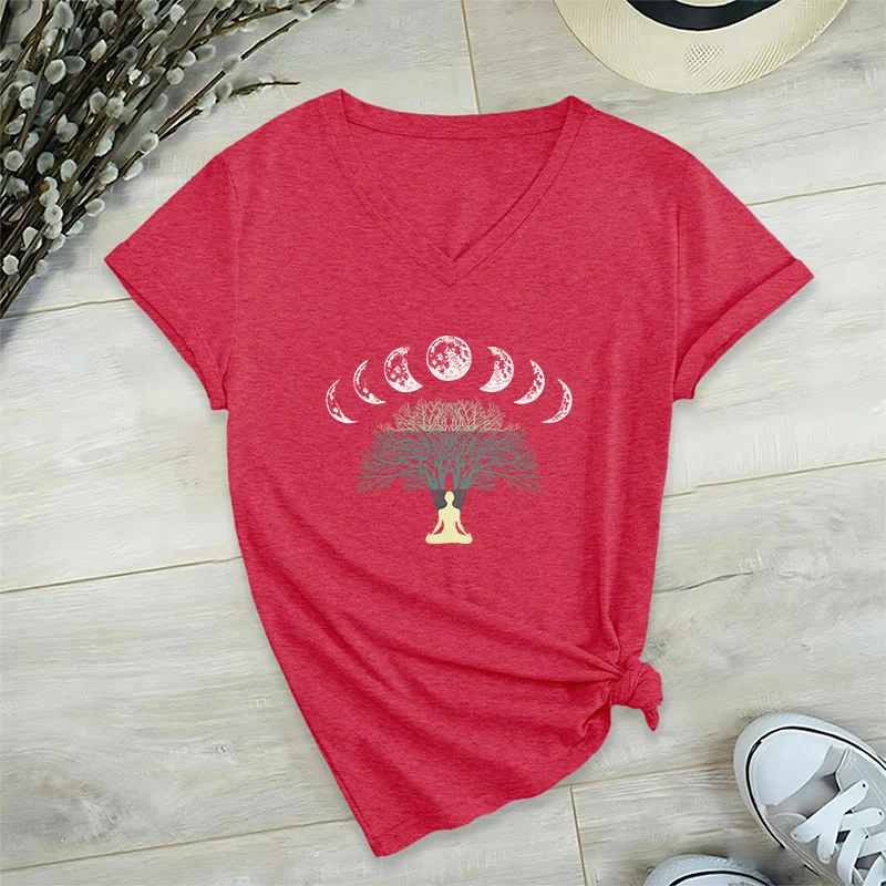 Olivenorma Baum des Lebens V-Ausschnitt Yoga Meditation T-Shirt