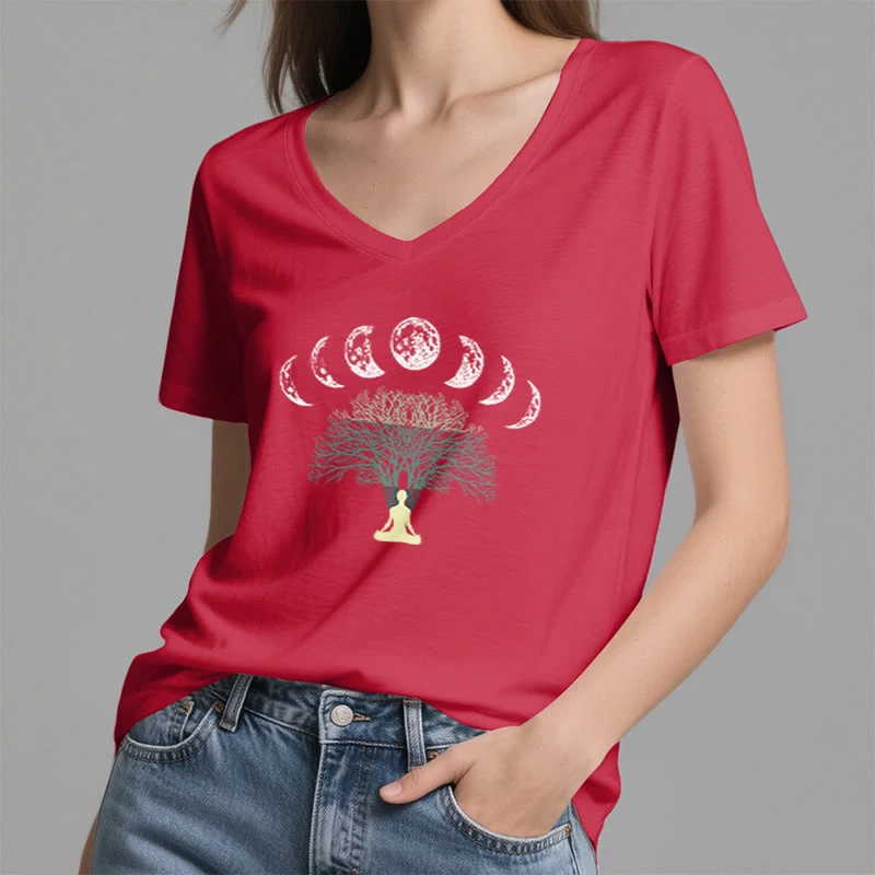 Olivenorma Baum des Lebens V-Ausschnitt Yoga Meditation T-Shirt