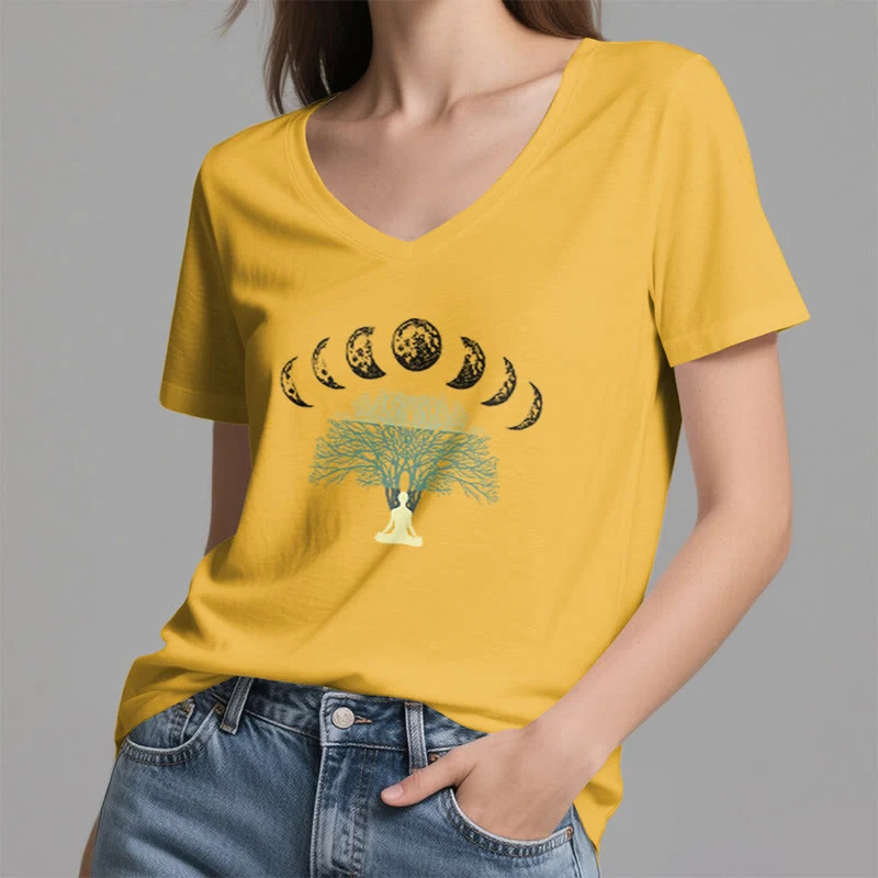 Olivenorma Baum des Lebens V-Ausschnitt Yoga Meditation T-Shirt