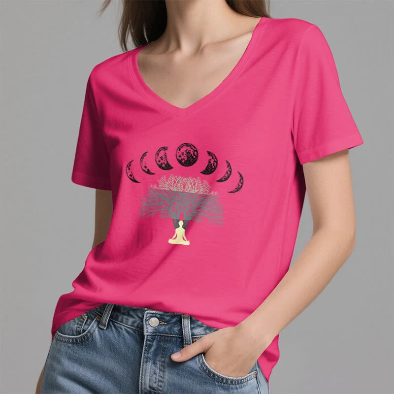 Olivenorma Baum des Lebens V-Ausschnitt Yoga Meditation T-Shirt