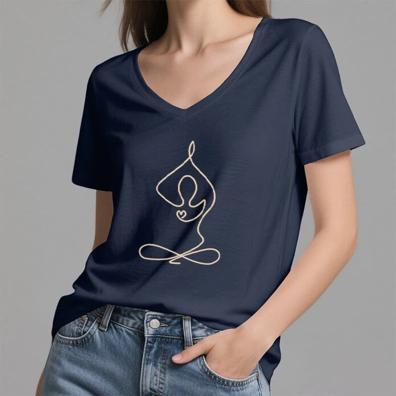 Olivenorma Focus Balance V-Ausschnitt Yoga Meditation T-Shirt