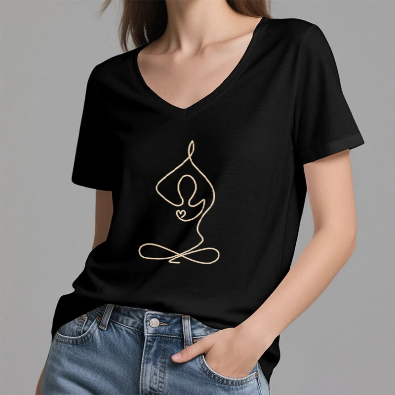 Olivenorma Focus Balance V-Ausschnitt Yoga Meditation T-Shirt