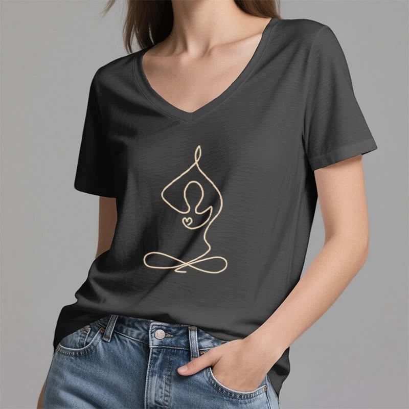 Olivenorma Focus Balance V-Ausschnitt Yoga Meditation T-Shirt