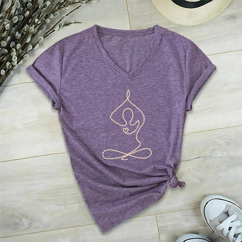Olivenorma Focus Balance V-Ausschnitt Yoga Meditation T-Shirt