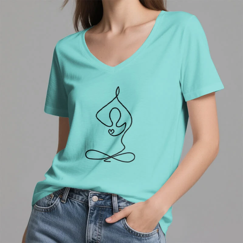 Olivenorma Focus Balance V-Ausschnitt Yoga Meditation T-Shirt