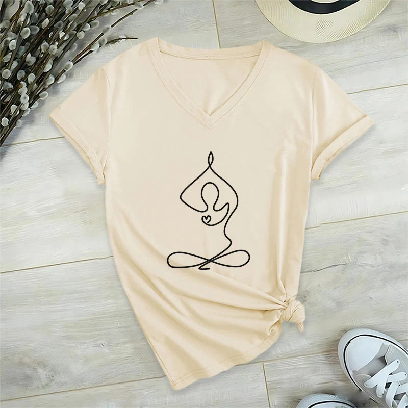 Olivenorma Focus Balance V-Ausschnitt Yoga Meditation T-Shirt