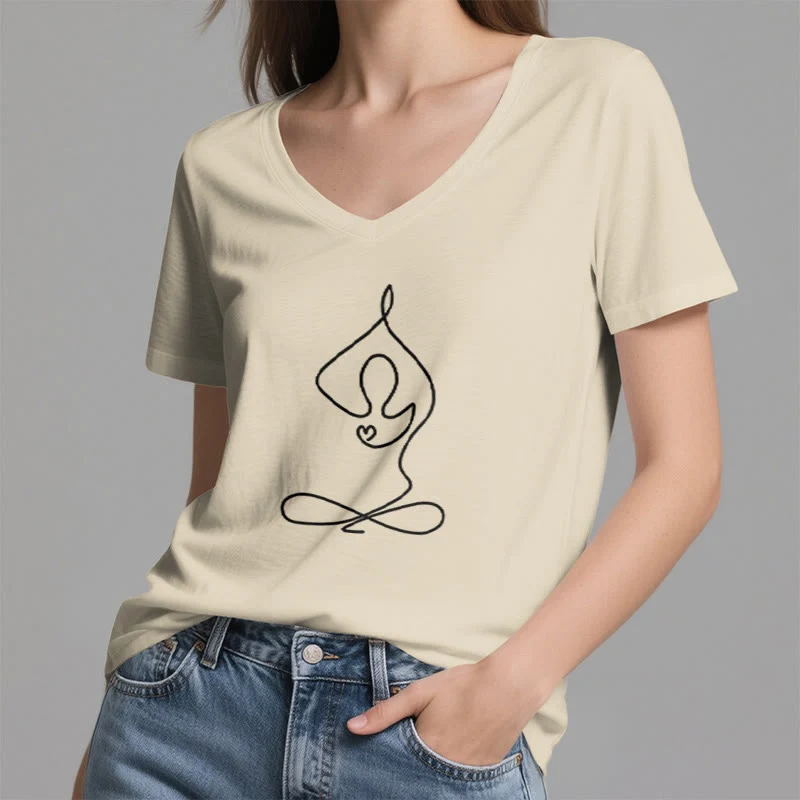 Olivenorma Focus Balance V-Ausschnitt Yoga Meditation T-Shirt