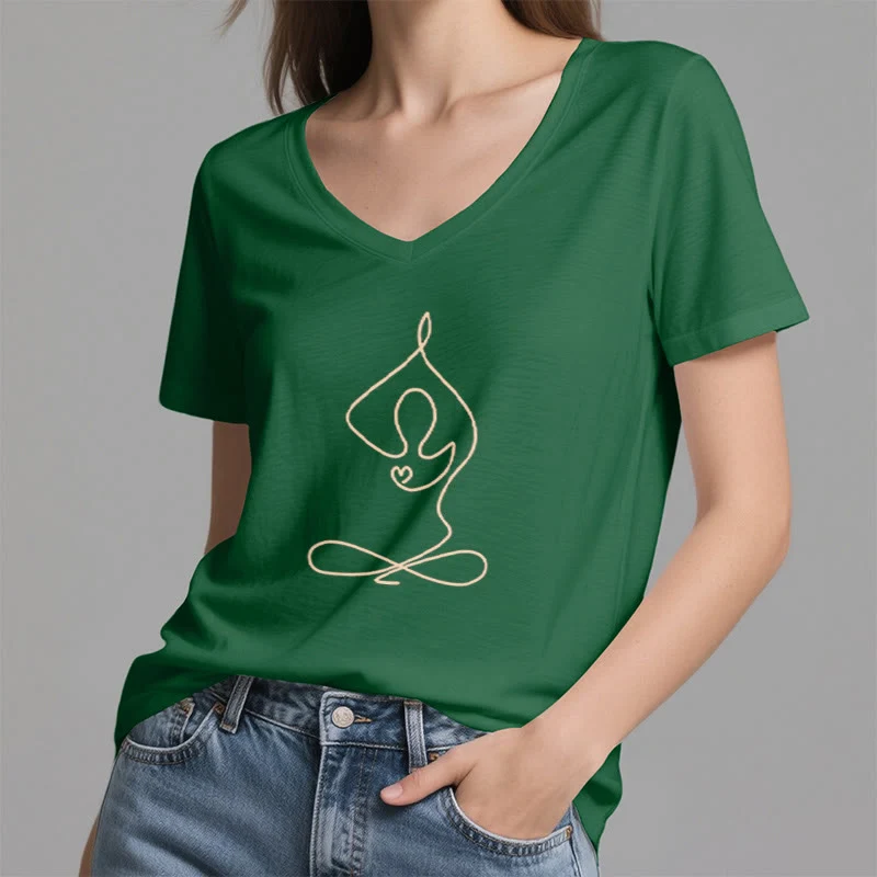 Olivenorma Focus Balance V-Ausschnitt Yoga Meditation T-Shirt