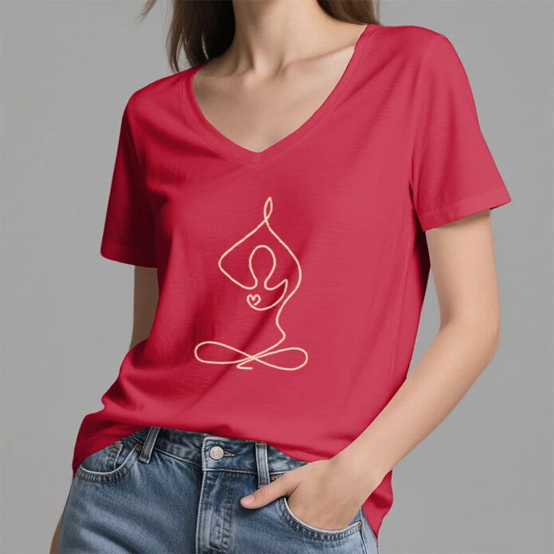 Olivenorma Focus Balance V-Ausschnitt Yoga Meditation T-Shirt