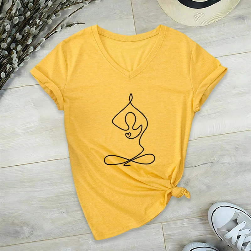 Olivenorma Focus Balance V-Ausschnitt Yoga Meditation T-Shirt