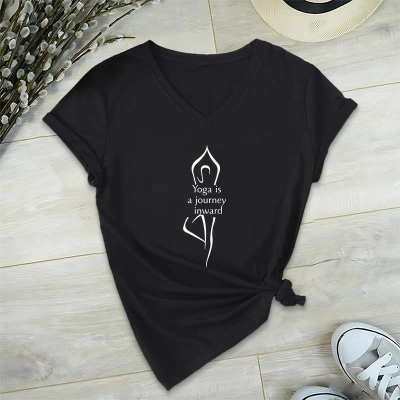 Olivenorma „Yoga ist eine Reise nach innen“ V-Ausschnitt Meditations-T-Shirt