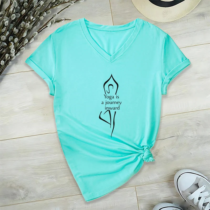 Olivenorma „Yoga ist eine Reise nach innen“ V-Ausschnitt Meditations-T-Shirt