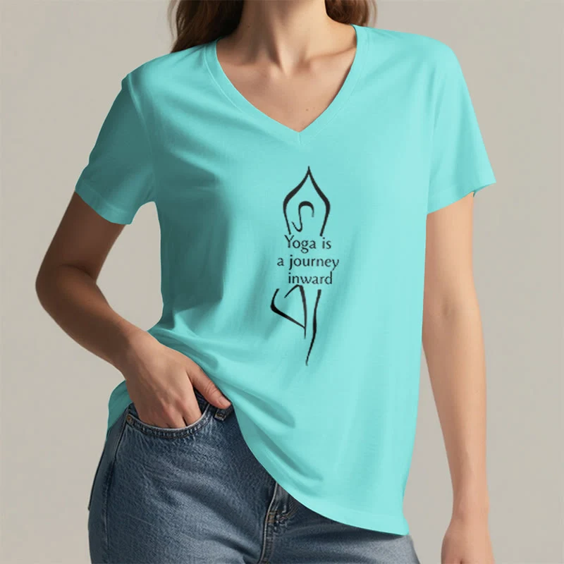 Olivenorma „Yoga ist eine Reise nach innen“ V-Ausschnitt Meditations-T-Shirt