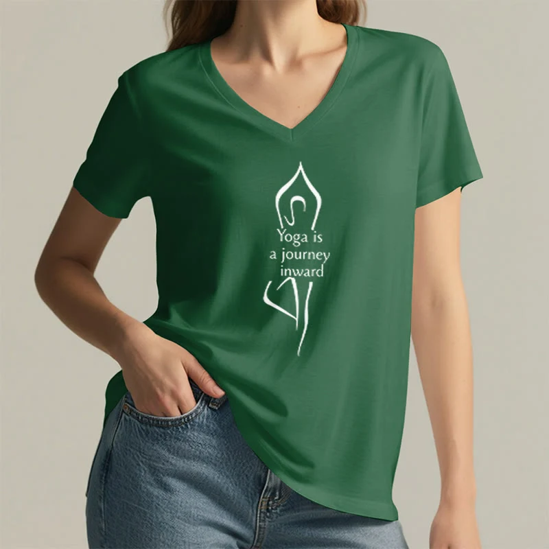 Olivenorma „Yoga ist eine Reise nach innen“ V-Ausschnitt Meditations-T-Shirt